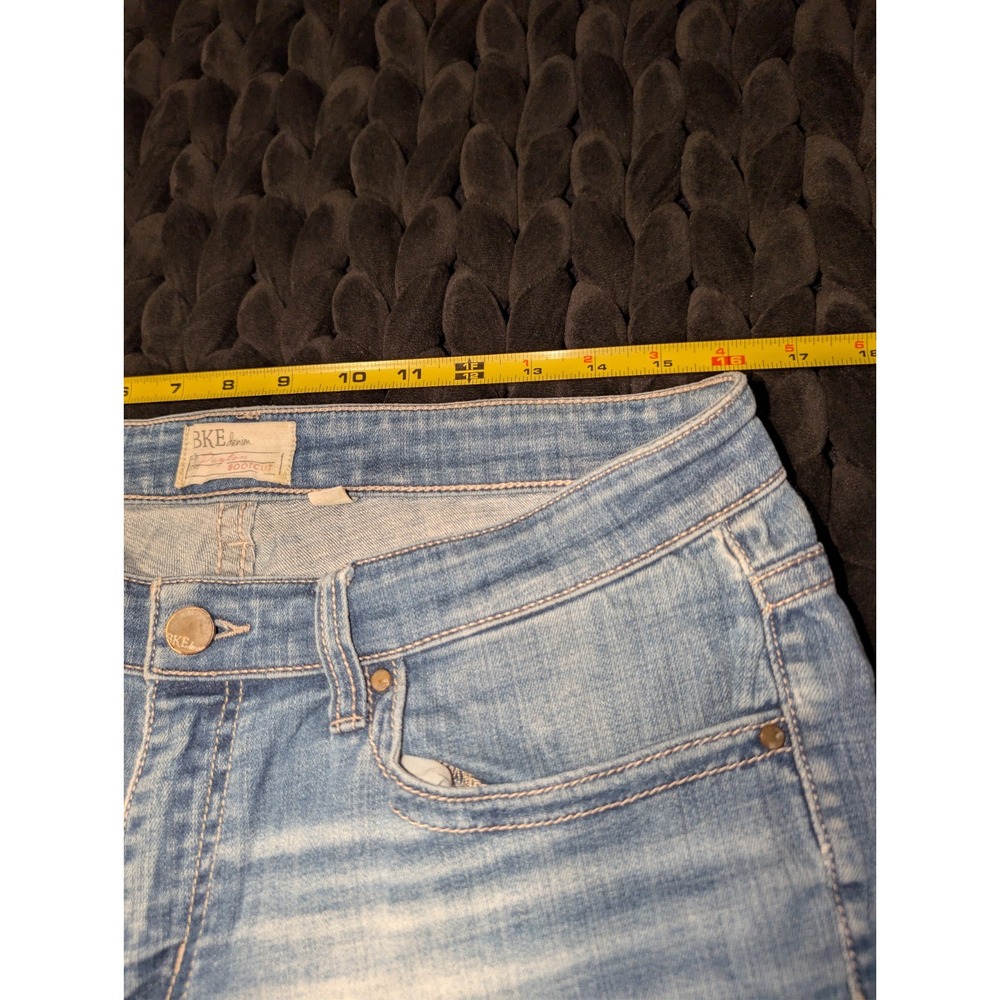 Womens Bke Denim Payton Bootcut Distressed Jeans Size 31X33 1/2 Medium Wash - Picture 11 of 14